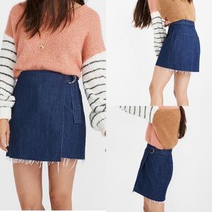 Madewell Blue Denim Wrap Skirt Raw Hem Edge